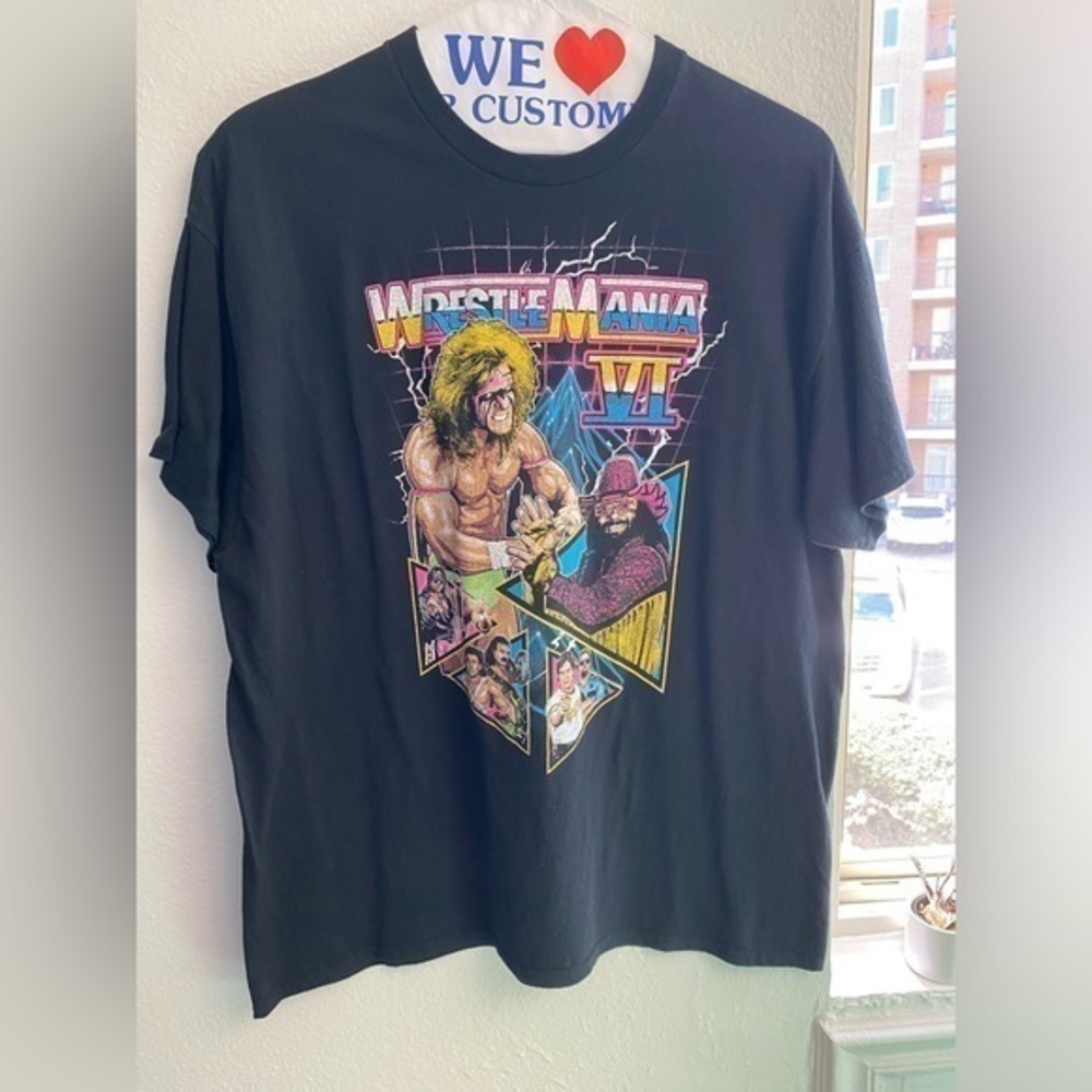 WWE Wrestlemania VI‎ Graphic T-Shirt Mens XL Black Ultimate Warrior Macho Man